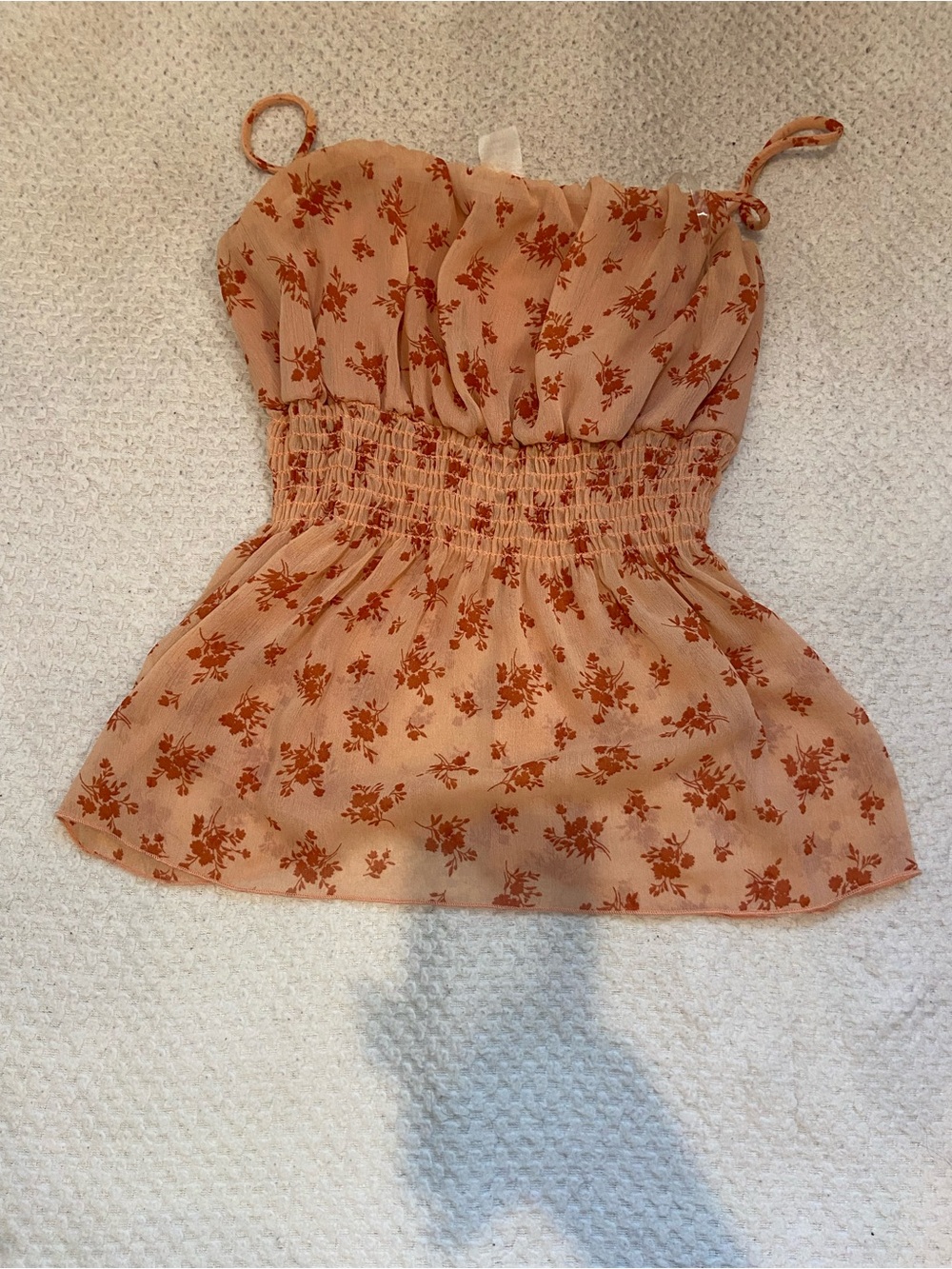 Fashion Magazine Peach Floral Smocked Cami